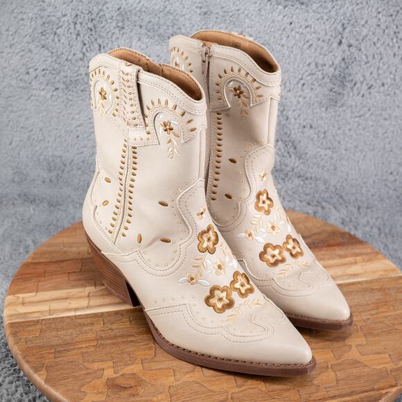 Crown Vintage Western Boots Womens Sz 6.5 Embroidered Zip Side - Picture 1 of 6
